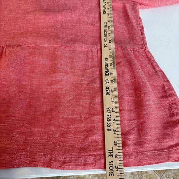 J. Jill Love Linen Peplum Blouse Top Sz M Pink Relaxed Lagenlook Beachy Casual - Picture 8 of 9